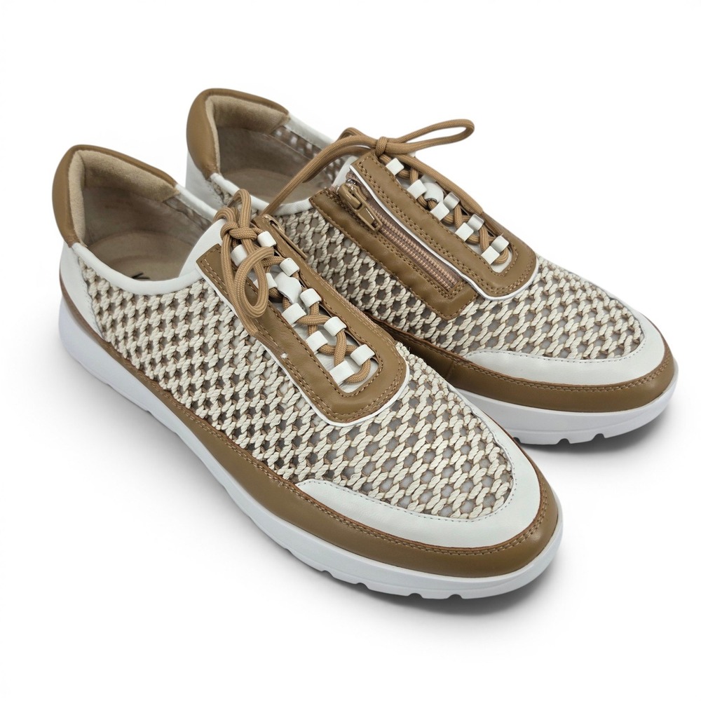 VANELi Qubi Womens 12 Beige Woven Platform Sneakers Zip Leather Comfort EUC
